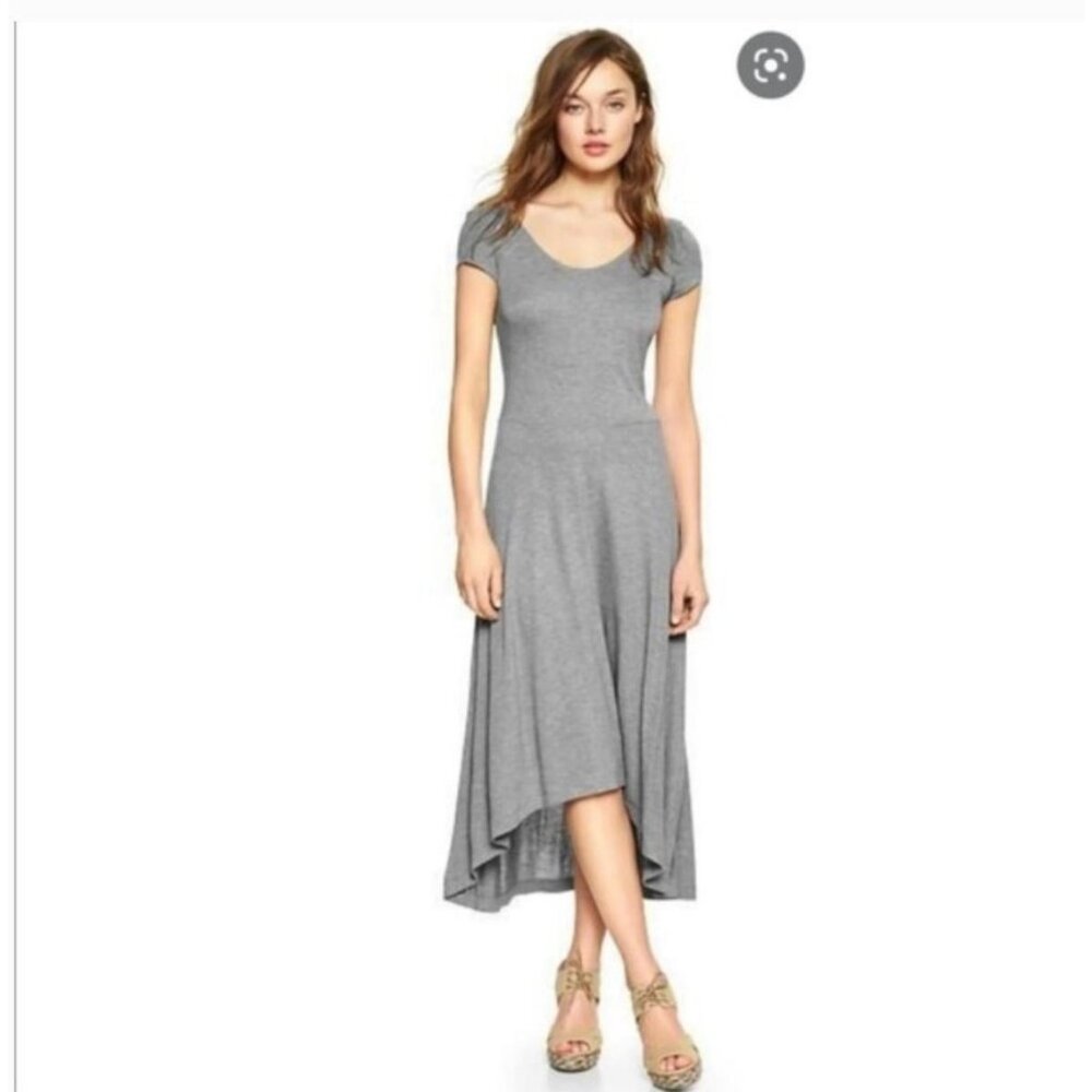Gap Gray Scoop Neck Stretch Long Fit & Flare Cap Sleeve A-Line Dress Size S Tall
